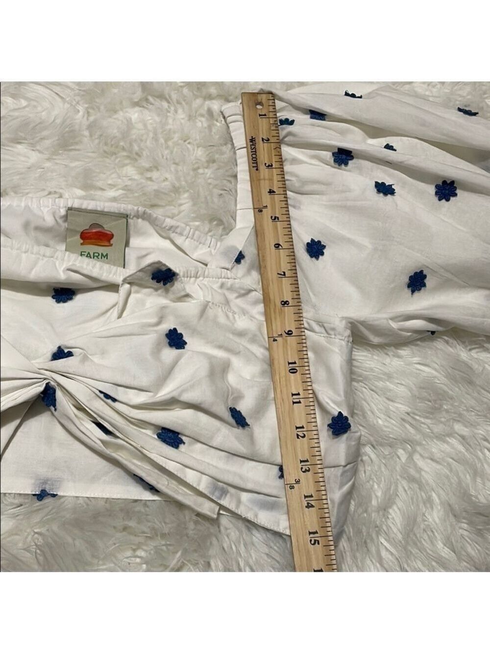 FARM RIO White and Blue Floral Crop Top Sz Large - Picture 5 of 12